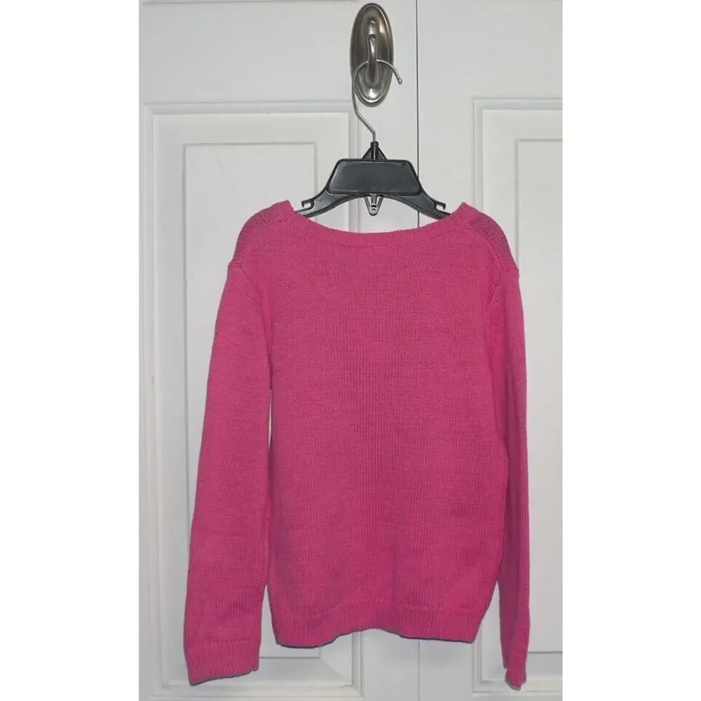 Harper Canyon Girls Holiday Crewneck‎ Sweater in Pink Shock Snowflake Size 3